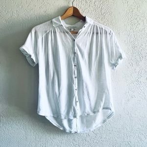 Lucky Brand White Short Sleeve Button Up Light Beachy Top